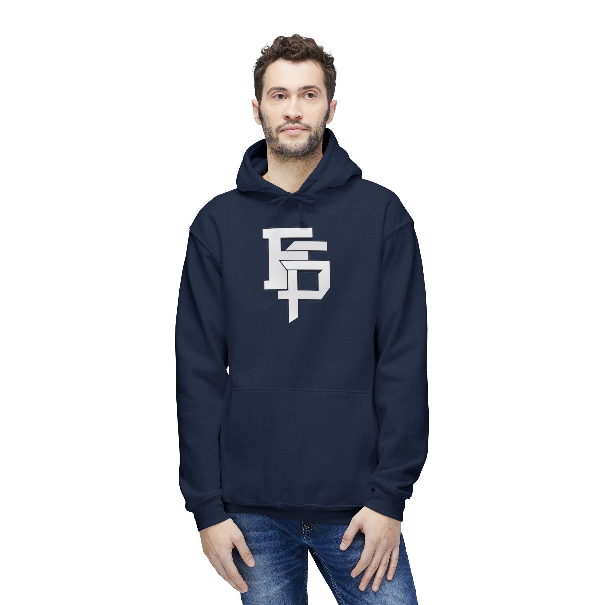 Geometric Monogram Hoodie — Stylized FP Logo Pullover
