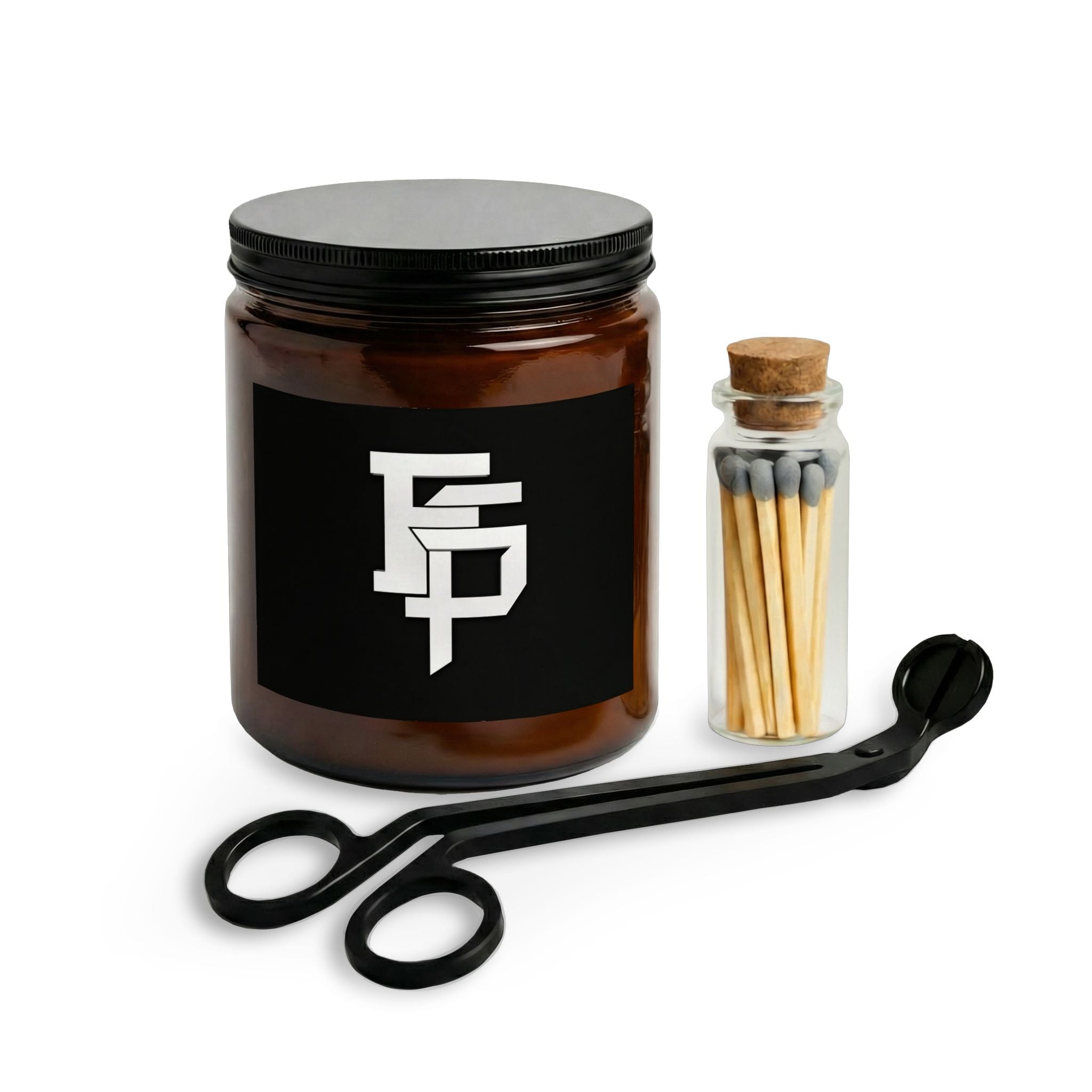 FSP Candle Set with Matches & Wick Trimmer — Minimal Black Jar Gift