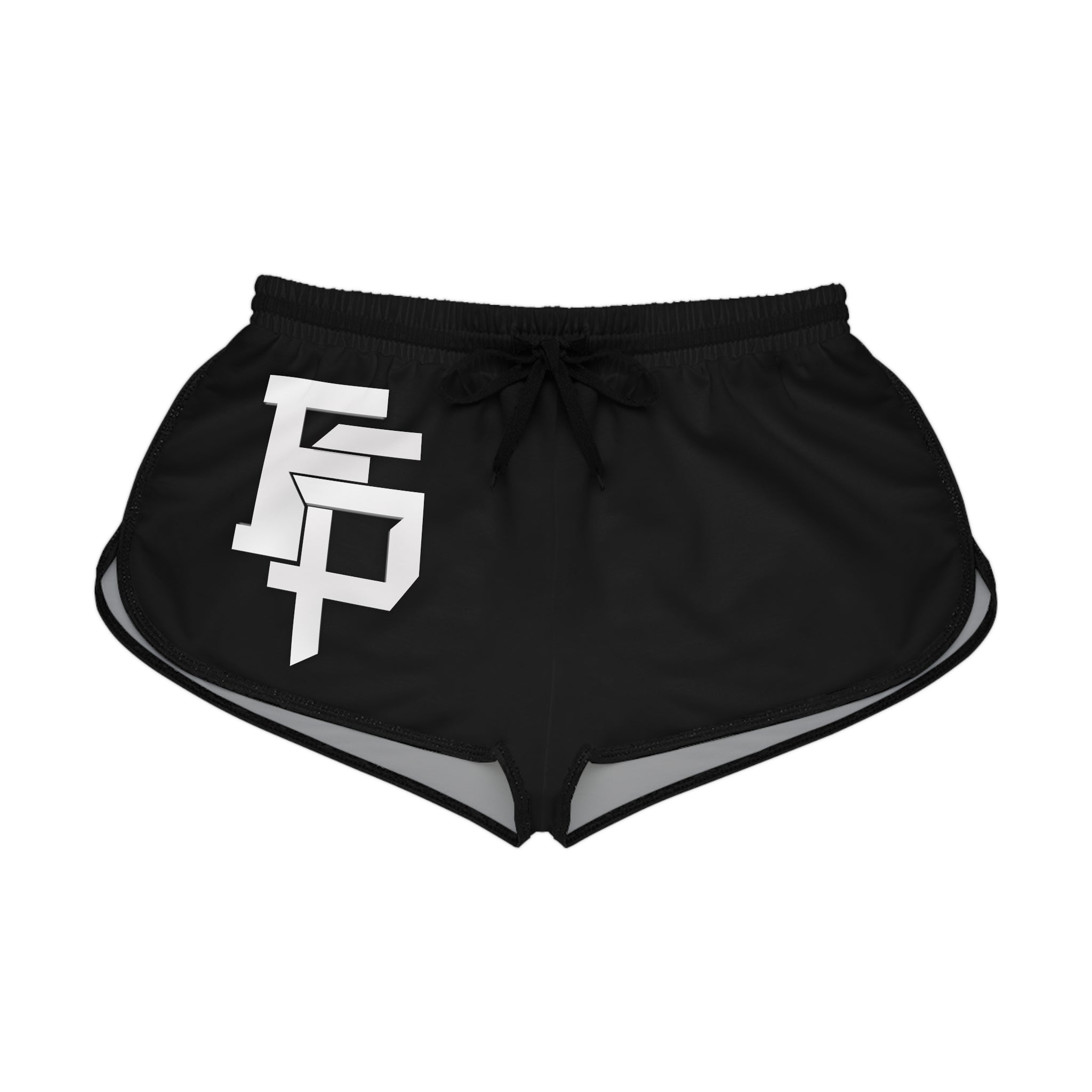 FSP Black Athletic Women’s Relaxed Shorts with Bold White Monogram — Casual Gym & Loungewear