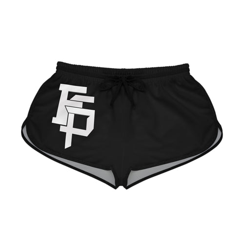 FSP Black Athletic Women’s Relaxed Shorts with Bold White Monogram — Casual Gym & Loungewear
