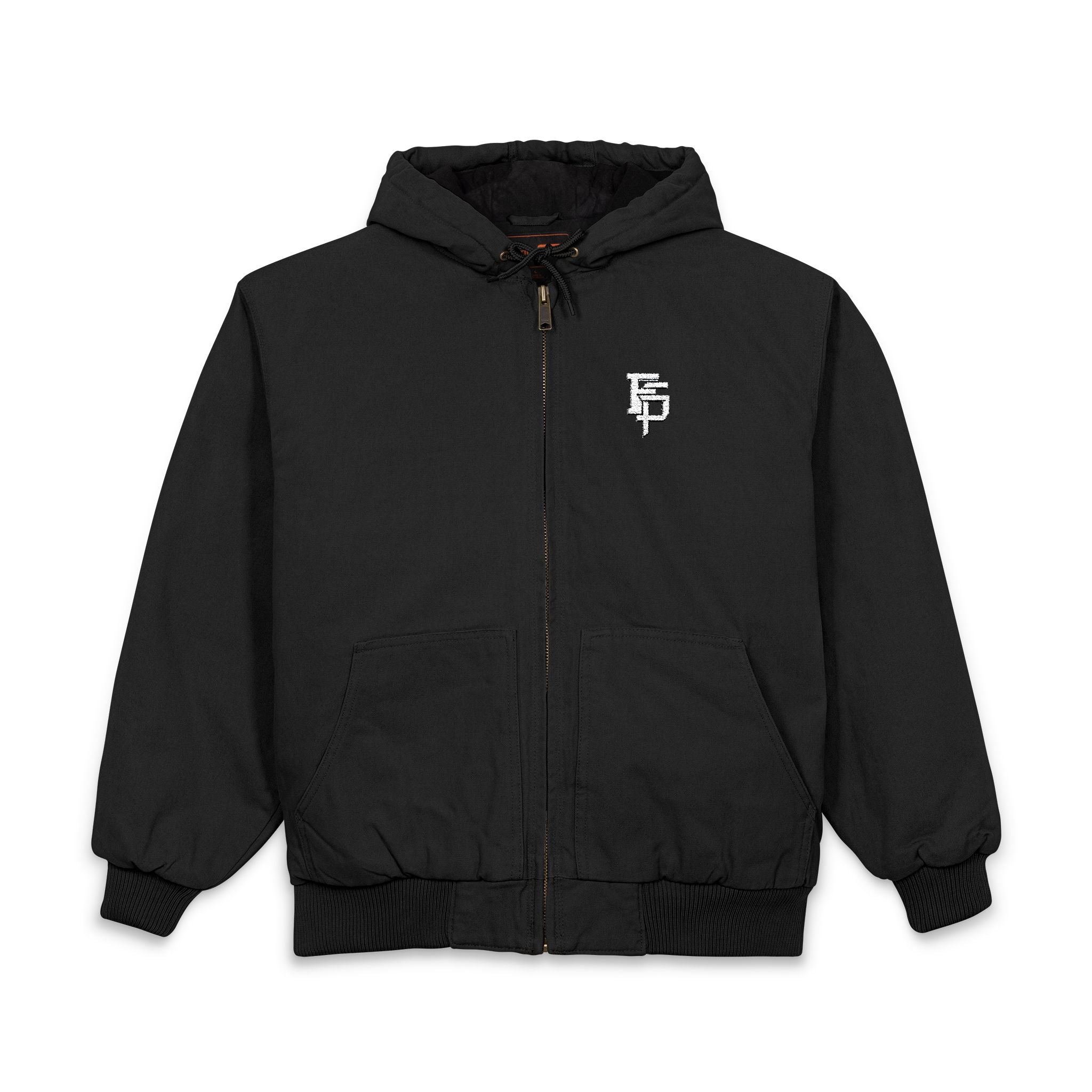 Embroidered Work Hooded Jacket — Durable Duck Cloth Men's Zip-Up