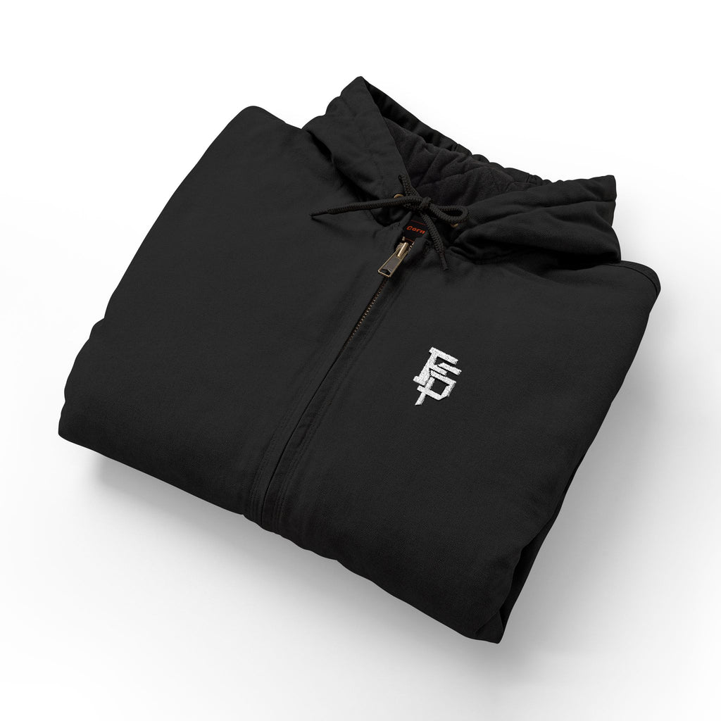 Embroidered Work Hooded Jacket — Durable Duck Cloth Men's Zip-Up