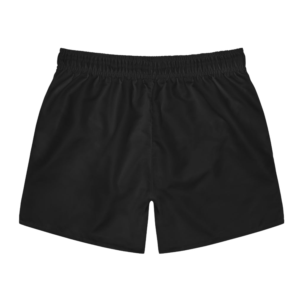 Black Logo Swim Trunks — Minimal Monogram Beach Shorts