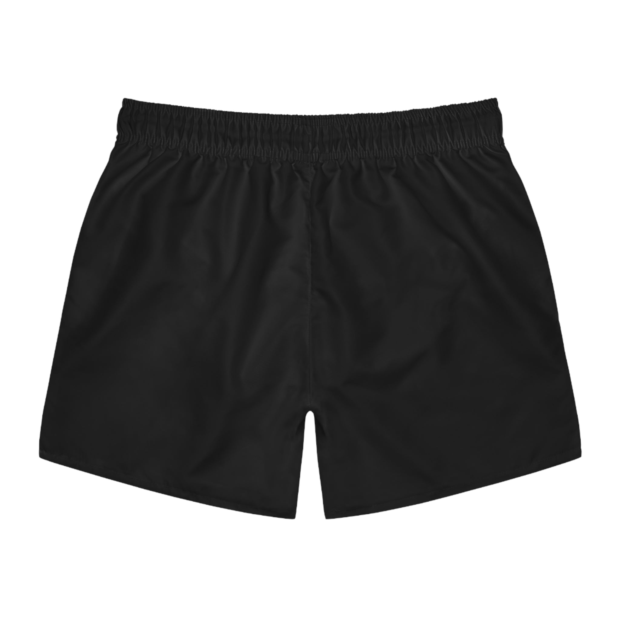 Black Logo Swim Trunks — Minimal Monogram Beach Shorts