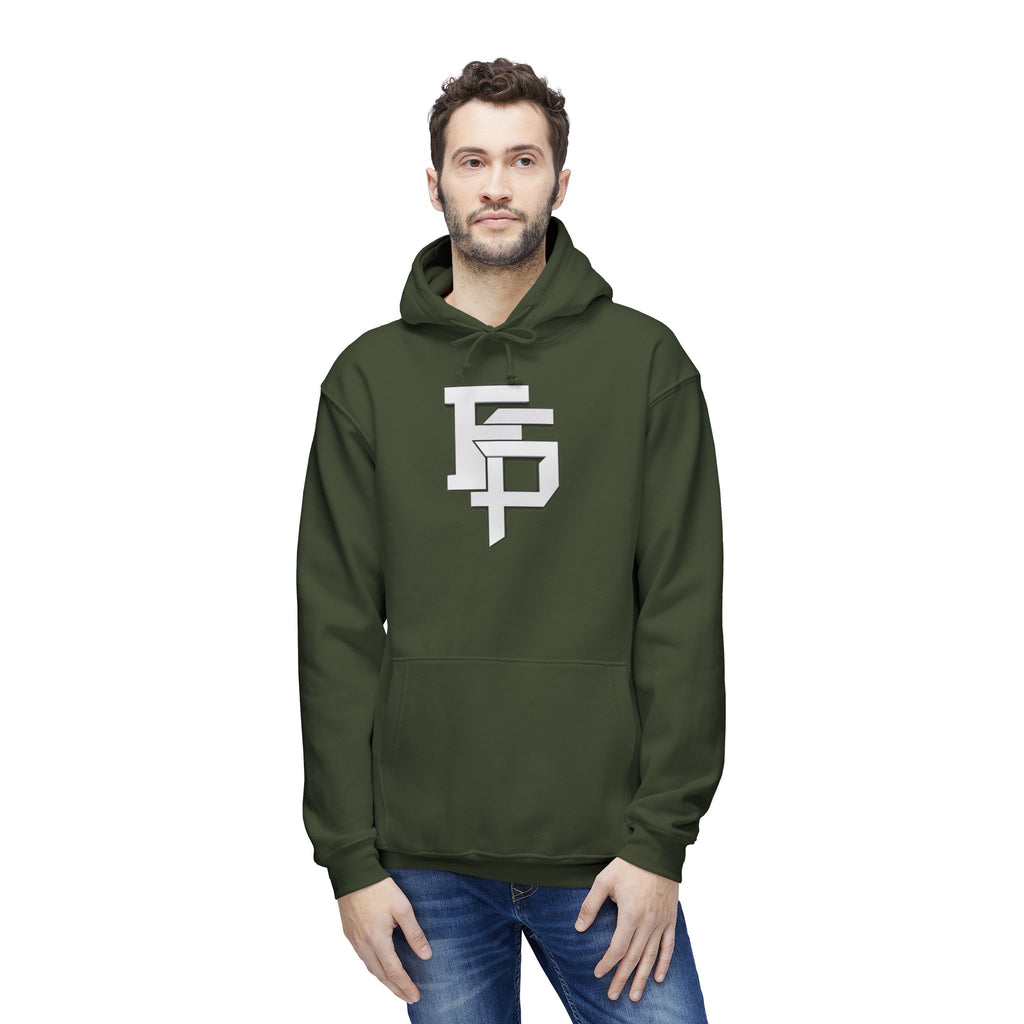 Geometric Monogram Hoodie — Stylized FP Logo Pullover