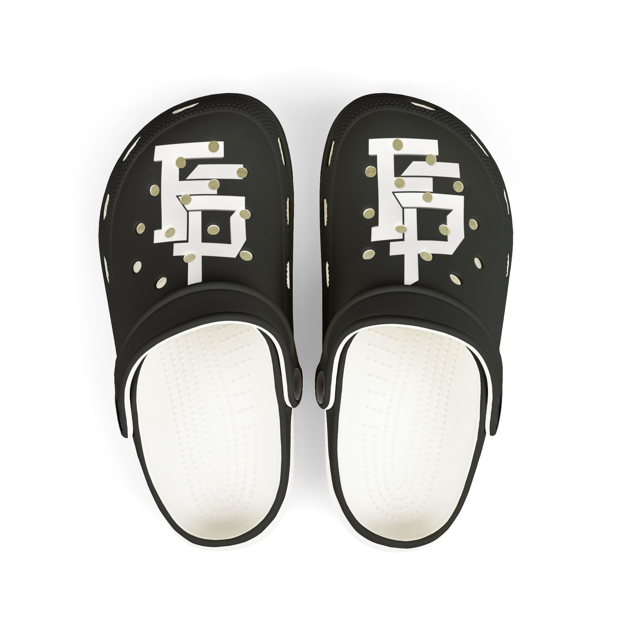 Kids Black EVA Foam Clogs with Geometric Logo — Lightweight Slip-On Sandals