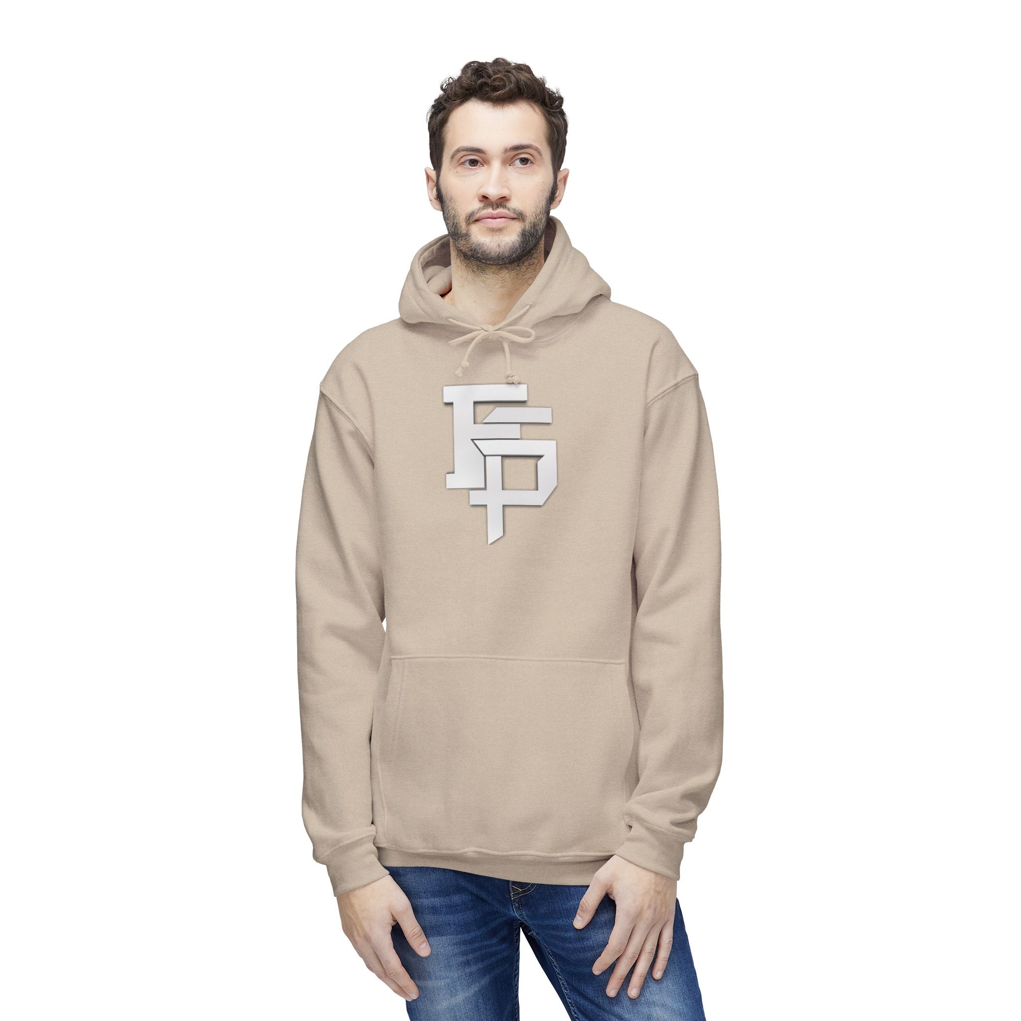 Geometric Monogram Hoodie — Stylized FP Logo Pullover