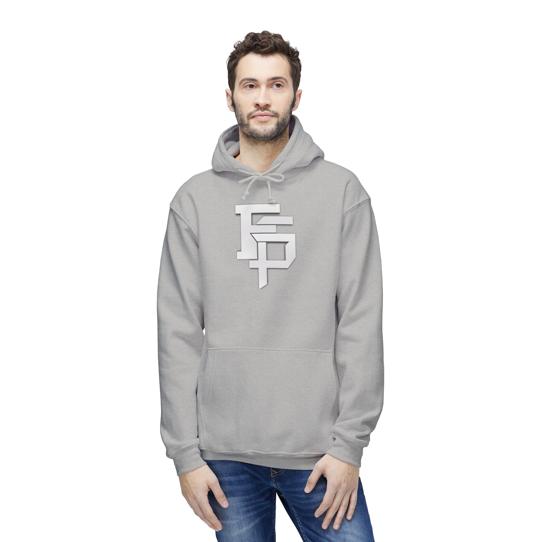 Geometric Monogram Hoodie — Stylized FP Logo Pullover