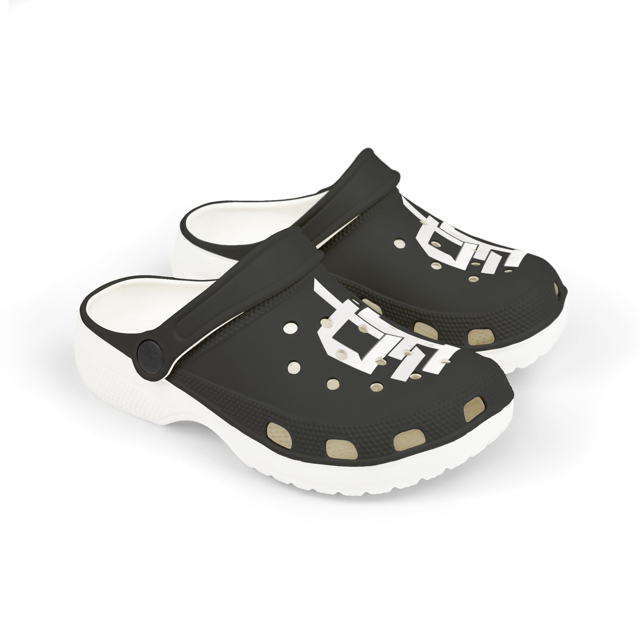 Kids Black EVA Foam Clogs with Geometric Logo — Lightweight Slip-On Sandals