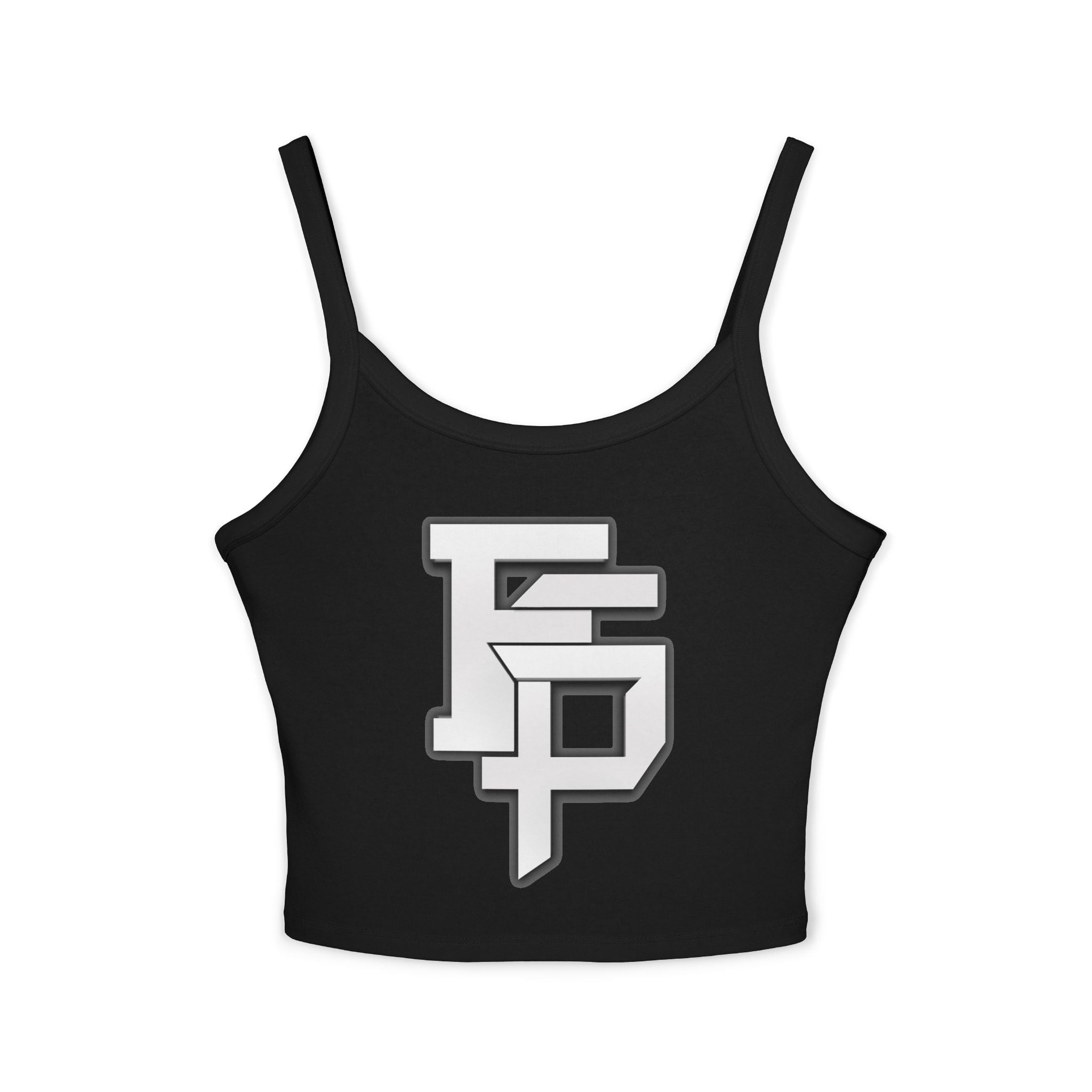 FSP Women's Black Spaghetti Strap Tank Top with Silver 3D FSP Logo
