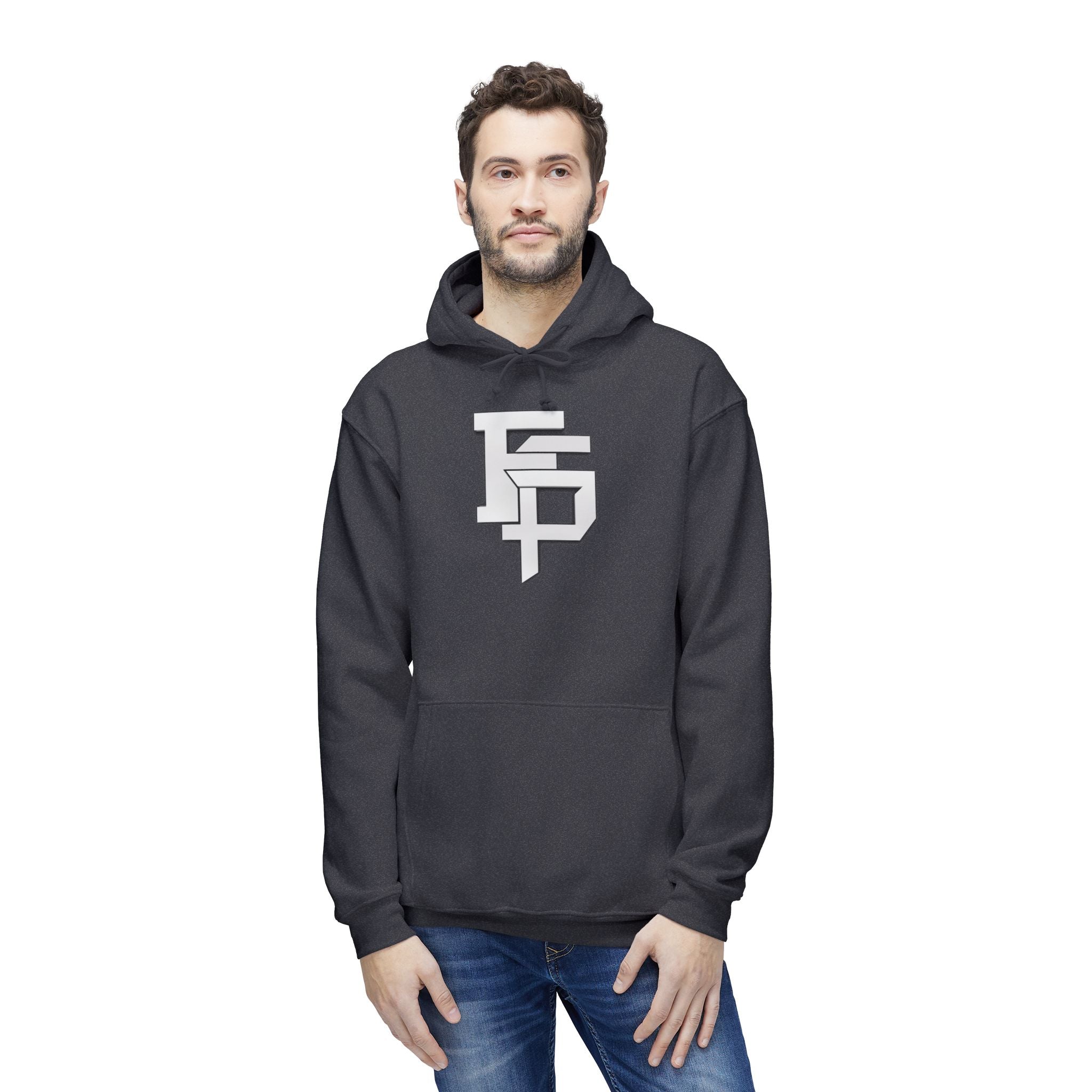 Geometric Monogram Hoodie — Stylized FP Logo Pullover