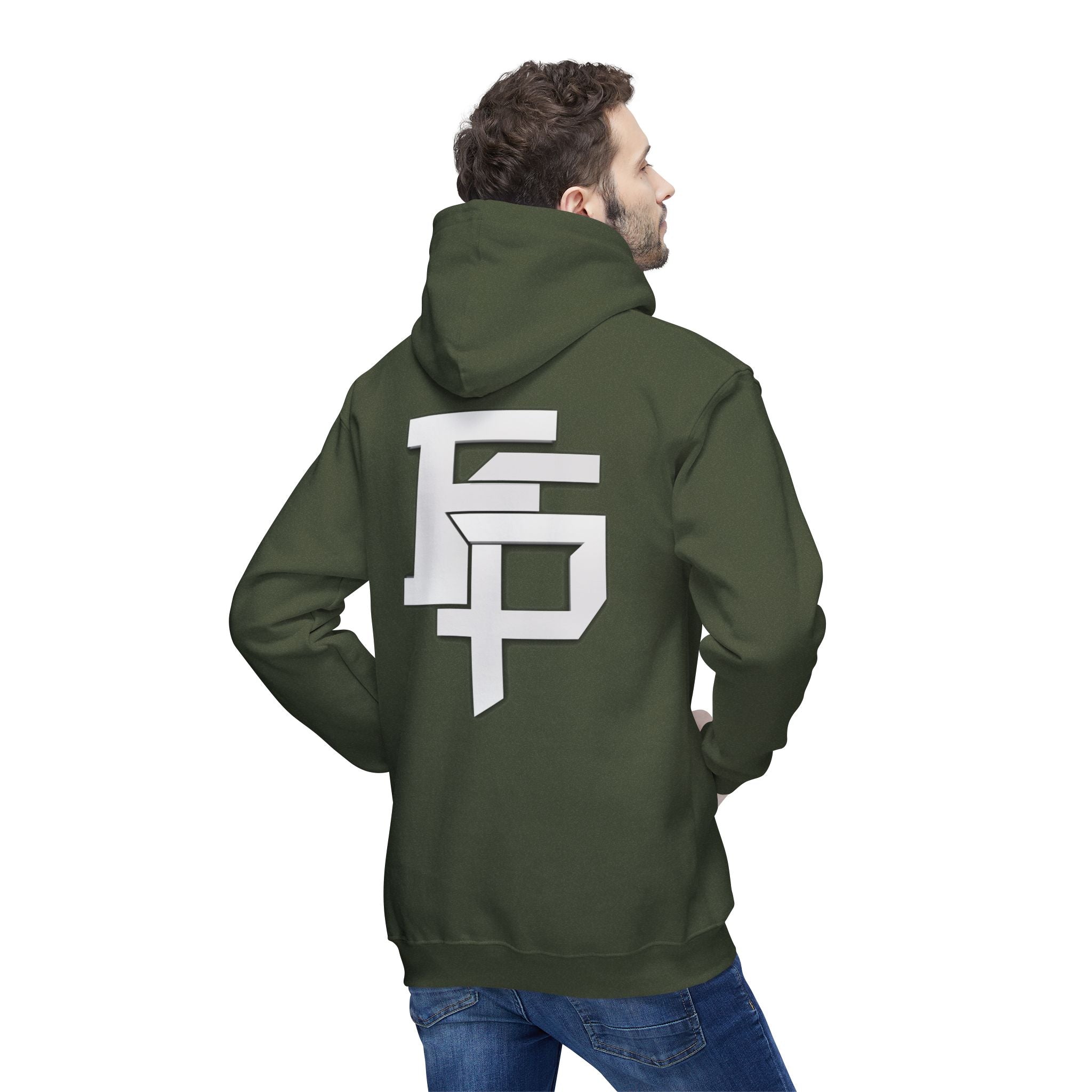Geometric Monogram Hoodie — Stylized FP Logo Pullover