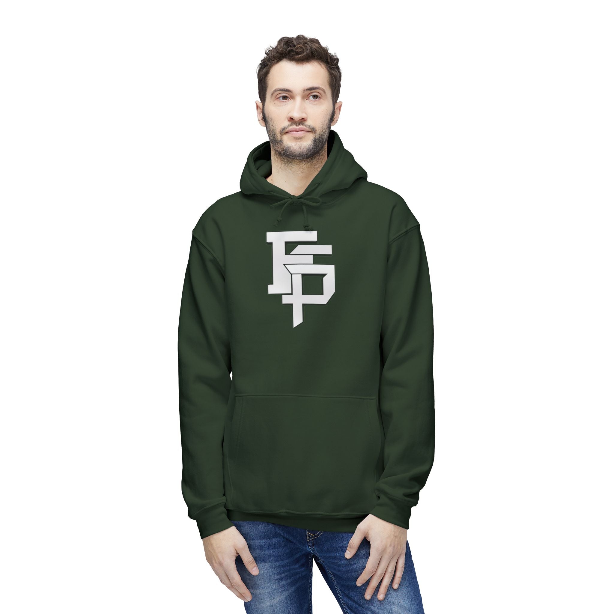 Geometric Monogram Hoodie — Stylized FP Logo Pullover
