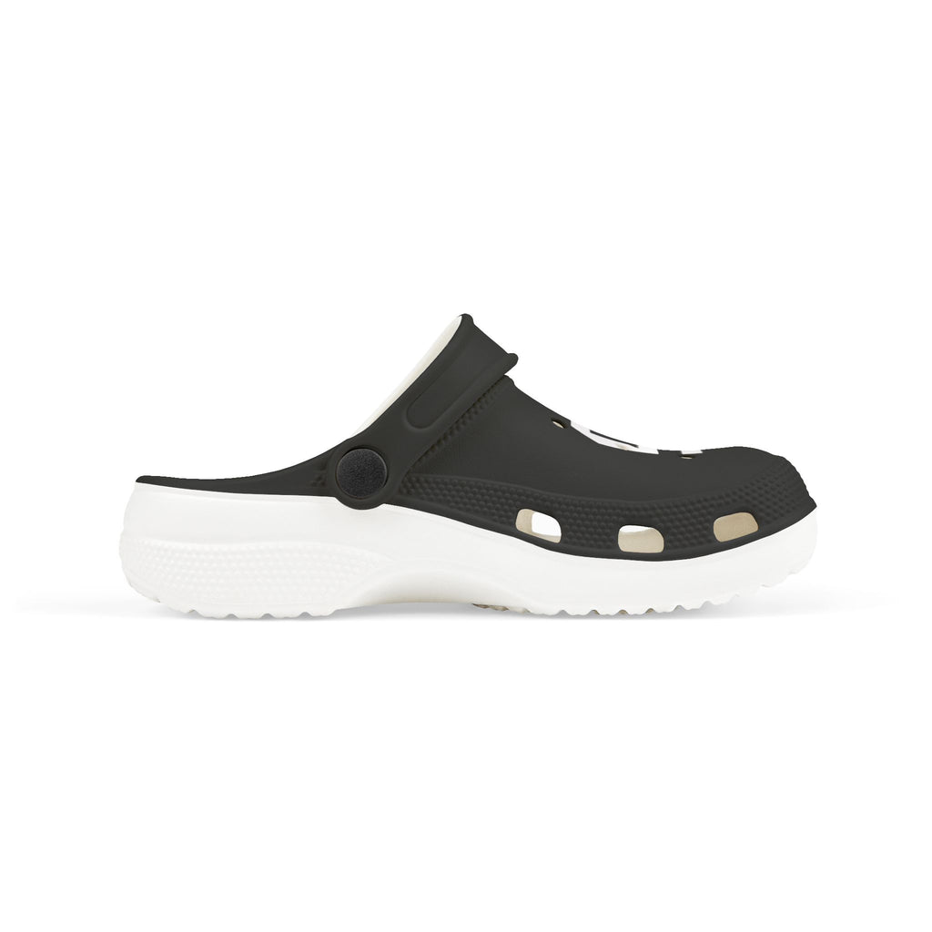 Kids Black EVA Foam Clogs with Geometric Logo — Lightweight Slip-On Sandals