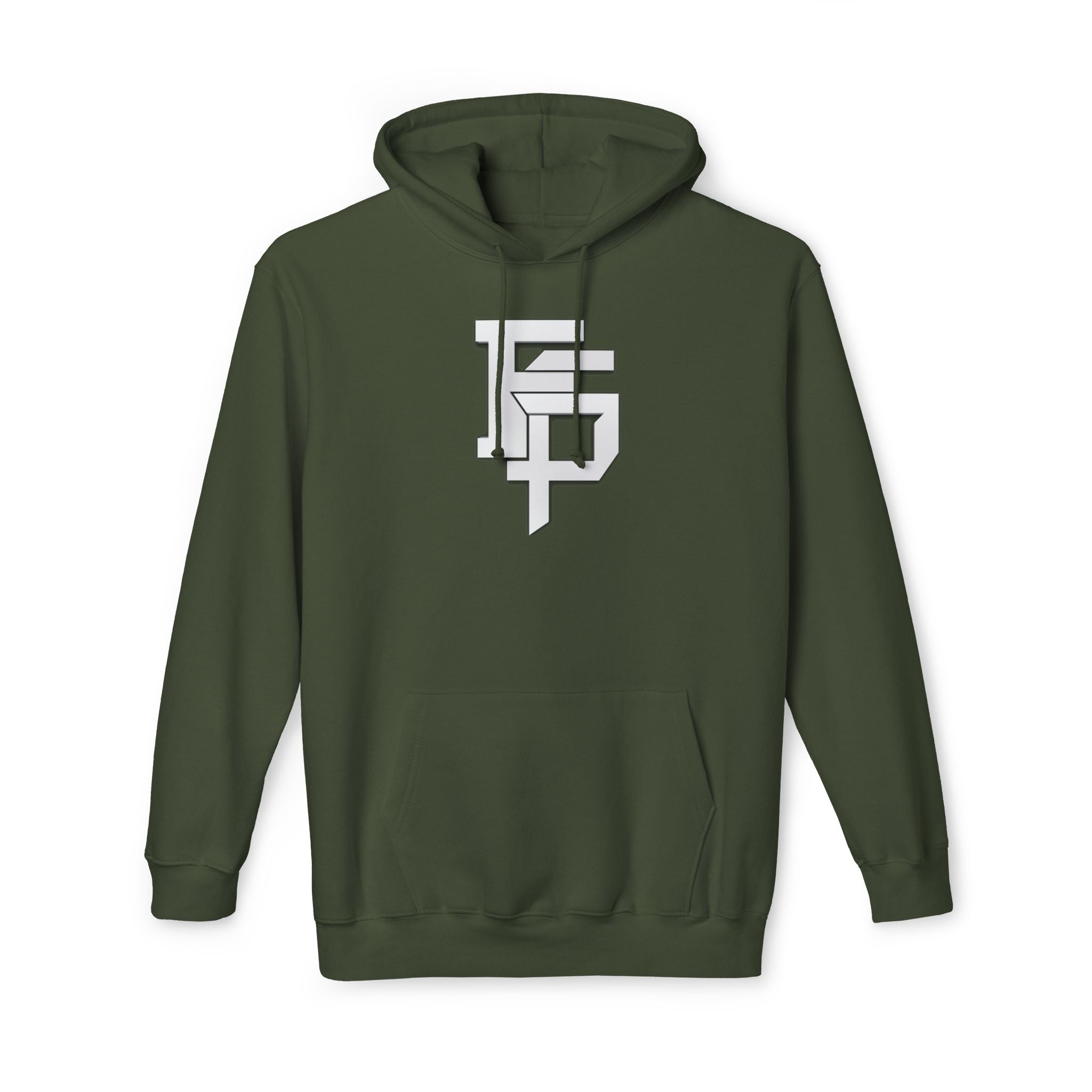 Geometric Monogram Hoodie — Stylized FP Logo Pullover