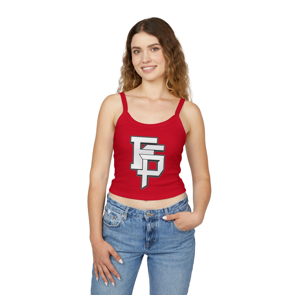FSP Women's Black Spaghetti Strap Tank Top with Silver 3D FSP Logo